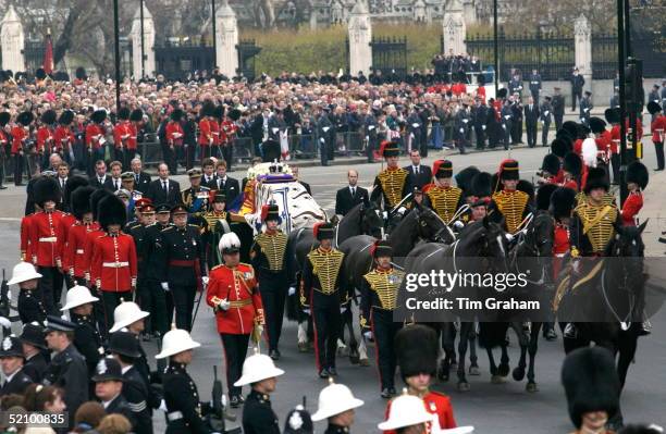 Westminster Abbey For The Funeral Of The Queen Mother Who Had Lived To The Age Of 101. Among The Family Members Walking Behind Her Coffin As It...