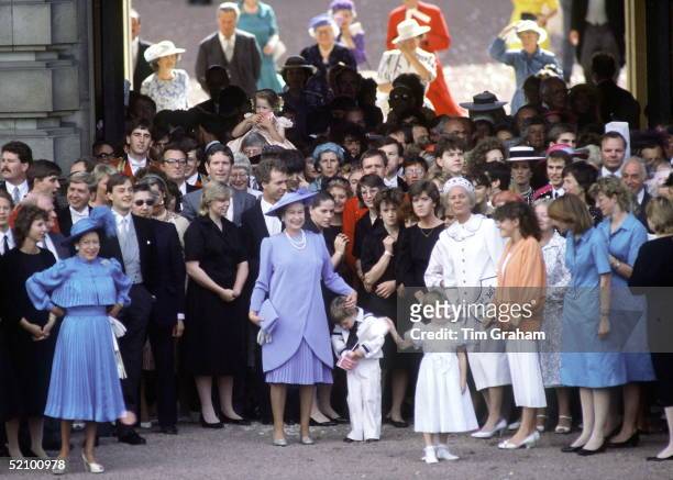 The Queen With Members Of Her Family And Household At Buckingham Palace After The Duchess Of York's Wedding.