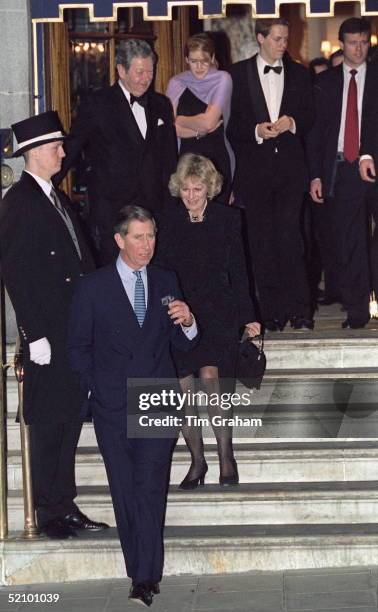 Prince Charles With Camilla Parker-bowles Leaving The Ritz Hotel In London After A Birthday Party For Her Sister, Annabel. Behind Are Her Daughter,...