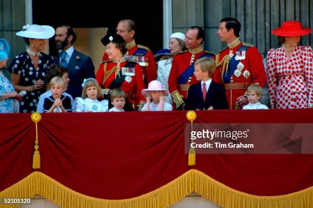 Queen Elizabeth II And Prince Philip Laughing With Prince And Princess Michael Of Kent As Members Of The Royal Family Watch Trooping The Colour From...