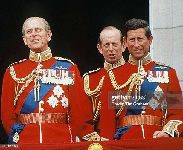 Prince Charles With Prince Philip And The Duke Of Kent On The Balcony At Buckingham Palace For Trooping The Colour