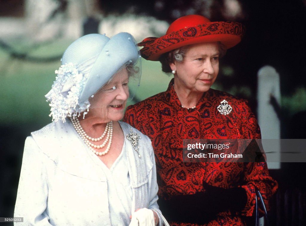 Queen And Queen Mother At Sandringham Church On The Queen Mothers queen-and-queen-mother-at-sandringham-church-on-the-queen-mothers