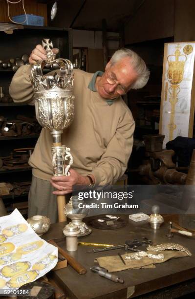 Norman Bassant Crafting An Ornate Ceremonial Mace To Be Presented To The Chelsea Pensioners At The Royal Hospital Chelsea By The Queen