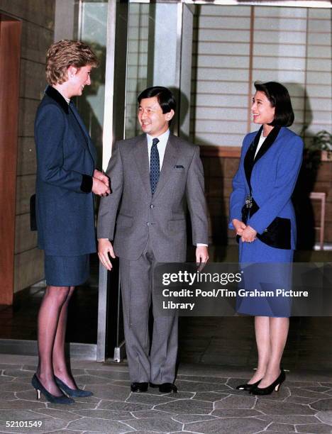 Diana, Princess Of Wales Meets The Crown Prince Naruhito And Crown Princess Masako Of Japan.