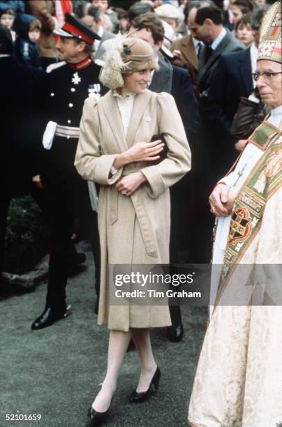 Diana, Princess Of Wales, Meeting The Crowds On A Wet Day In Carmarthen During Her First Official Visit To Wales.