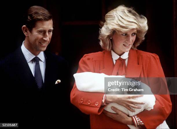September 16: Prince Charles & Princess Diana With The Newly Born Prince Henry Outside The Lindo Wing.