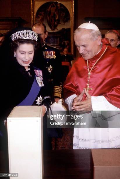 The Queen Meeting With Pope John Paul II At The Vatican, Italy.