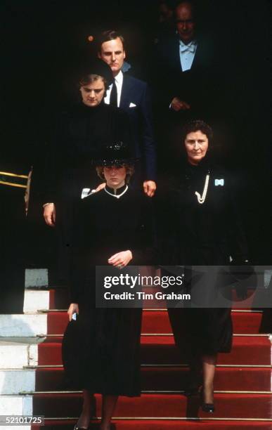 Princess Diana At Princess Grace Of Monaco's Funeral. A Few Steps Behind Her Is Her Lady-in-waiting,anne Beckwith-smith And Private Secretary Francis...