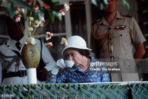 The Queen In Nauru Drinking A Cup Of Tea