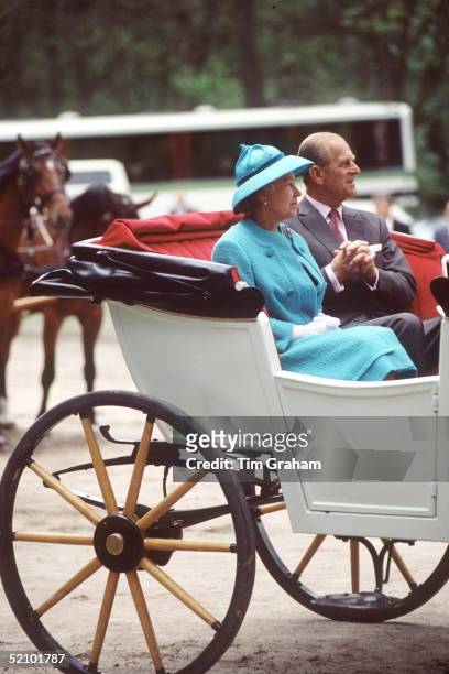 The Queen And Prince Philip In A Horse Drawn Carriage In Bugac, The Great Plain , Hungary.