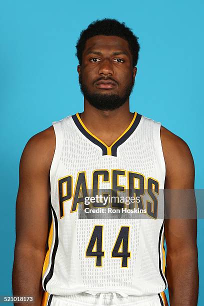 Solomon Hill of the Indiana Pacers during the Pacers media day at Bankers Life Fieldhouse on September 29, 2014 in Indianapolis, Indiana. NOTE TO...