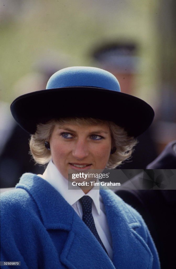 Diana, Princess Of Wales, Wearing A Shirt And Tie Underneath A Blue ...