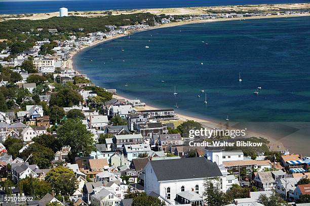 provincetown seen from pilgrim monument on cape cod - provincetown stockfoto's en -beelden