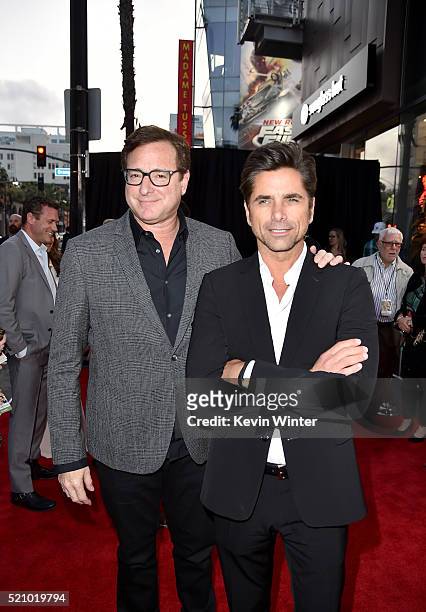 Actors Bob Saget and John Stamos attend Open Roads World Premiere of "Mother's Day" at TCL Chinese Theatre IMAX on April 13, 2016 in Hollywood,...