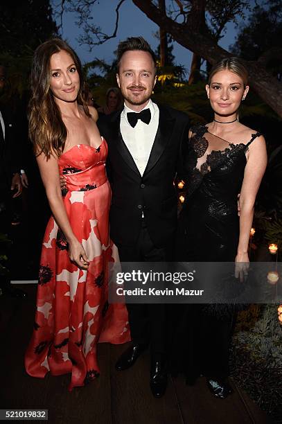 Actors Minka Kelly, Aaron Paul and Lauren Parsekian attend the launch of the Parker Institute for Cancer Immunotherapy, an unprecedented...