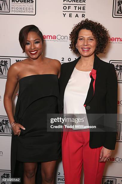 Personality Alicia Quarles and Universal Pictures Chairman Donna Langley attend the 2016 Will Rogers Pioneer of the Year Dinner Honoring Donna...