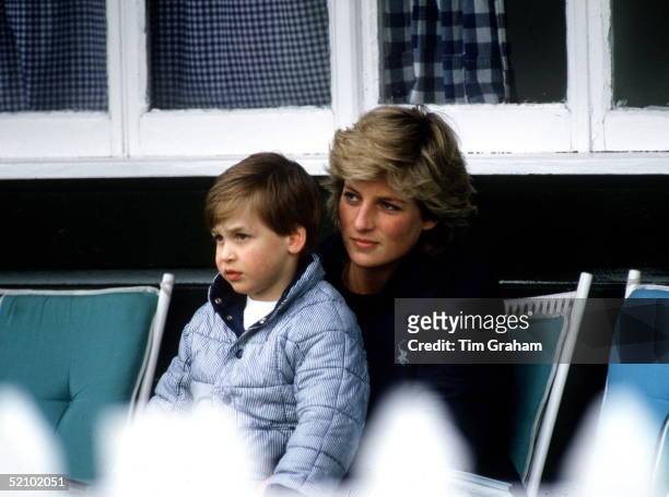 Princess Diana With Prince William Sitting On Her Lap At Polo.