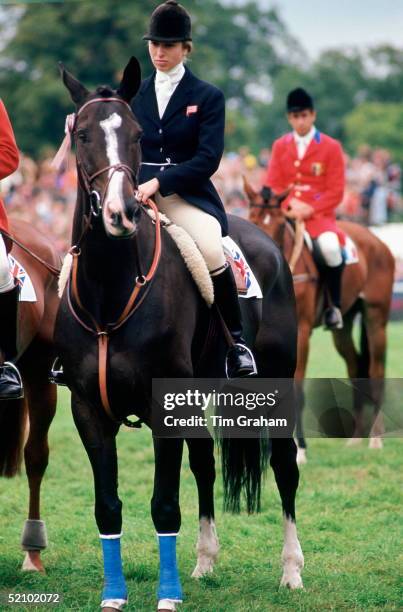 Princess Anne Riding Her Horse At Badminton Horse Trials In Gloucestershire.