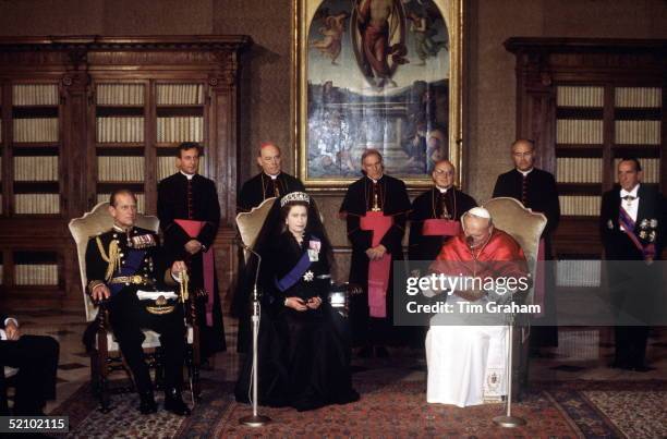 The Queen And Prince Philip Meeting With Pope John Paul II At The Vatican, Italy.