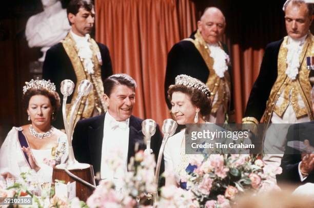 The Queen Sharing A Joke With President Ronald Reagan During A Banquet At Windsor Castle.