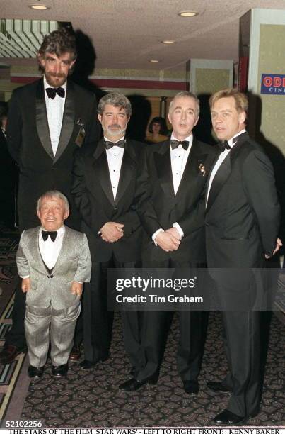 The Stars Of The Film 'star Wars' - Left To Right Front: Actors Kenny Baker [r2d2] Back Peter Mayhew [chewbacca] George Lucas [the Creator] Anthony...