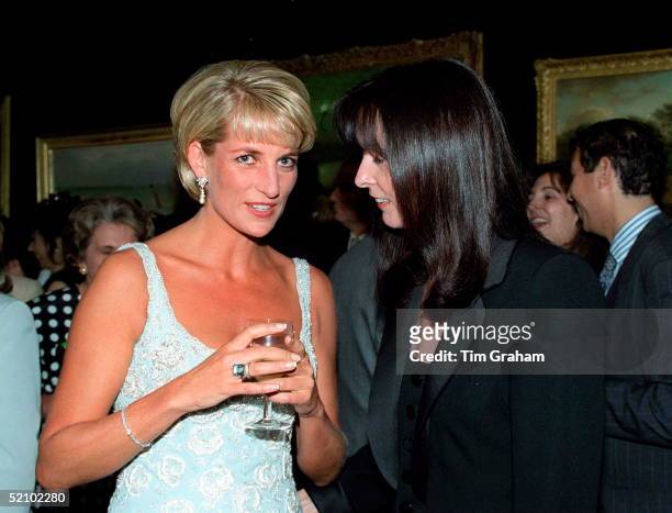 Diana, Princess Of Wales, Talking With Her Friend Dress Designer Catherine Walker At A Private Viewing And Reception At Christies In Aid Of The Aids...