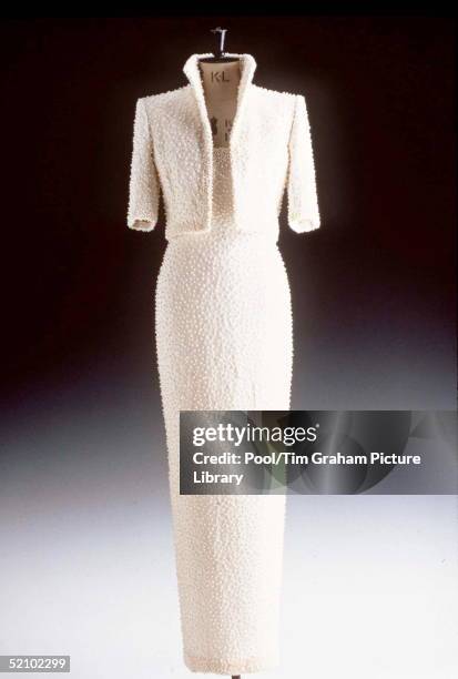 Dress From The Christie's Diana Dresses Auction Collection. White Beaded Ivory Silk Crepe Dress And Bolero Designed By Catherine Walker With...