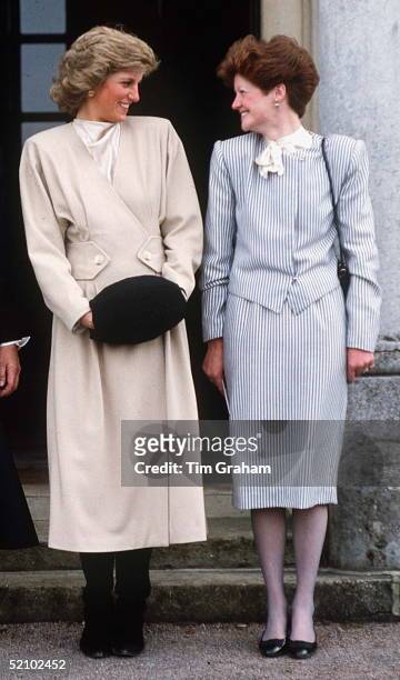 Princess Diana With Her Older Sister Lady Sarah Mccorquodale On A Visit To Their Old School, West Heath, In Kent.