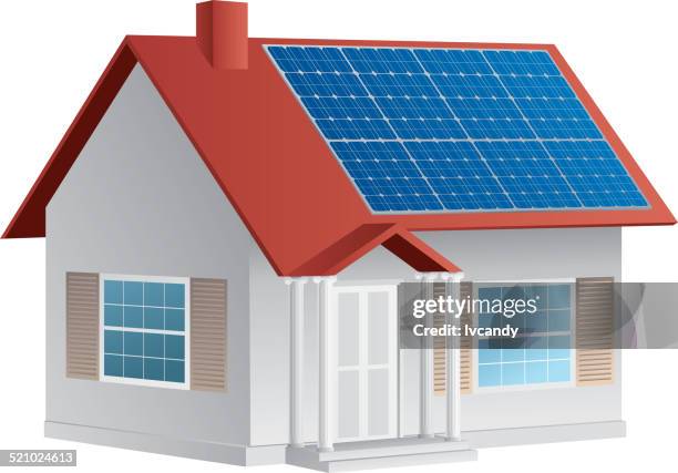 ilustraciones, imágenes clip art, dibujos animados e iconos de stock de solar house - roofing-clip-art