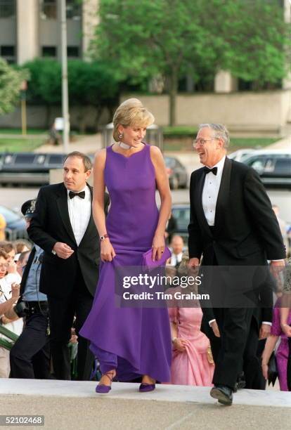 Princess Diana Arriving For A Gala Dinner At The Field Museum Of Natural History In Chicago, USA. The Princess Is Wearing Purple Evening Dress...