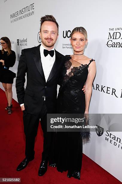 Actor Aaron Paul and Lauren Parsekian attend the launch of the Parker Institute for Cancer Immunotherapy, an unprecedented collaboration between the...