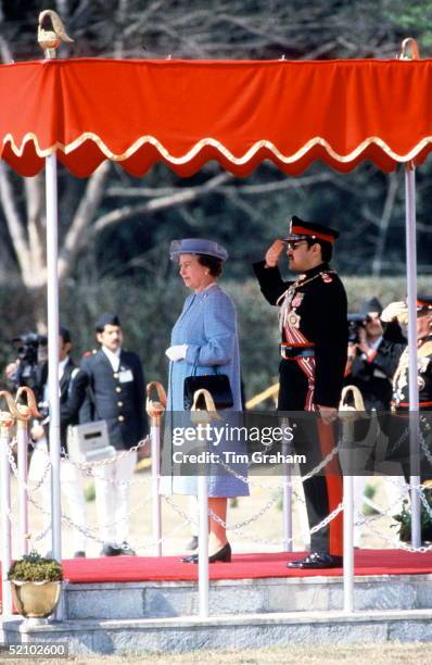 The Queen With King Birendra Of Nepal During Her Visit