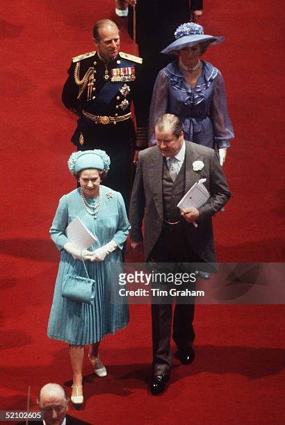 The Queen With Earl Spencer Followed By Prince Philip And Mrs Frances Shand Kydd Walking Down The Aisle In St Paul's Cathedral At The Wedding Of The...