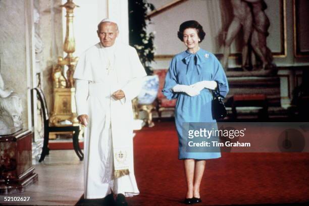 Historic Meeting Pope John Paul II, Head Of The Catholic Church, Visiting The Queen, Head Of The Church Of England, At Buckingham Palace