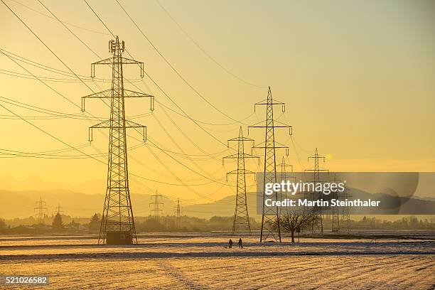 landscape with electrical towers - klagenfurt foto e immagini stock