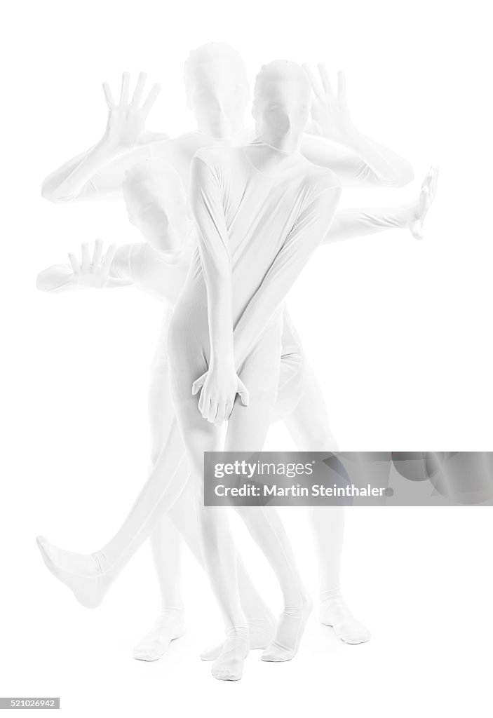 Dancing man in white morphsuit