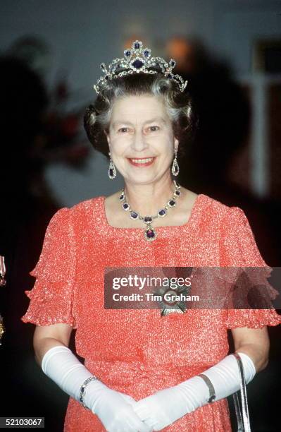The Queen On Board The Royal Yacht Britannia For A Banquet In Singapore