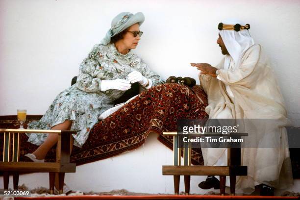 The Queen Talking With The Emir Of Bahrain During Horse Racing And Camel Racing In Bahrain