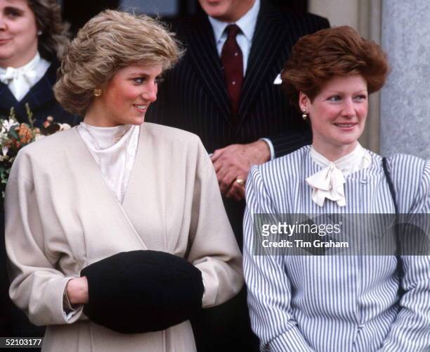 Princess Diana With Her Older Sister Lady Sarah Mccorquodale On A Visit To Their Old School, West Heath School In Kent.