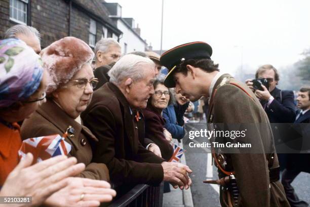 Prince Charles On A Walkabout In Canterbury Wearing The Uniform Of Colonel-in-chief Of The Cheshire Regiment.press Photographers Arthur Edwards And...