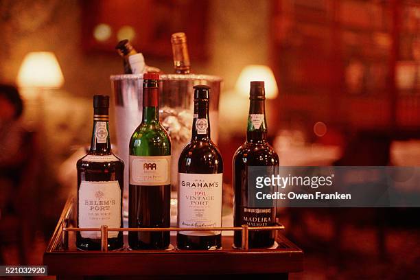 port bottles at restaurant alain ducasse - port wine stock pictures, royalty-free photos & images