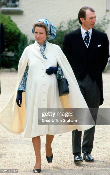 Princess Anne With Her Husband, Mark Phillips, Weeks Before The Arrival Of Their Daughter, Attending The Wedding Of Her Sister-in-law.