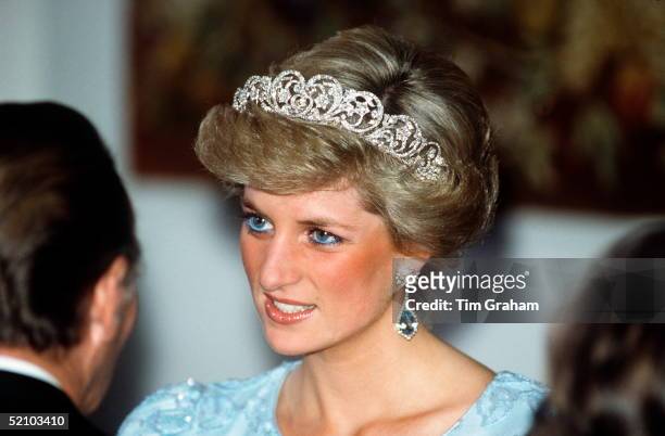 Diana, Princess Of Wales Attending A Banquet In Munich, Germany. Wearing The Spencer Tiara.