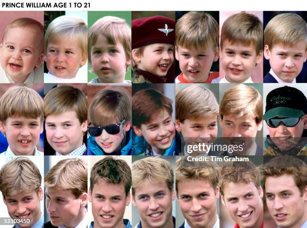 File Photos: A Composite Image Of Prince William - Boy To Man - From His First Year To His 21st Year. Top Row Left To Right: Age 1, Age 2, Age 3, Age...