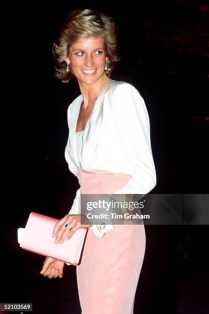 Diana,princess Of Wales At The Coliseum For The Ballet 'swan Lake'. Diana's Dress Is By Fashion Designer Catherine Walker.