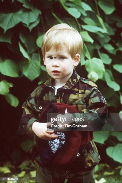 Prince Harry In A Parachute Uniform In The Grounds Of His Home Highgrove House With A Cut On His Nose Caused By A Fall