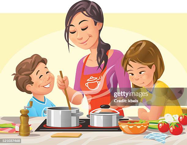 cooking with kids - cooked stock illustrations