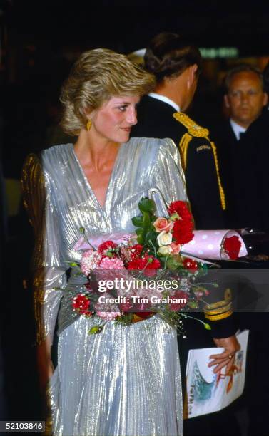 Diana, Princess Of Wales, Attending The Film Premiere Of "burke And Wills" On 1st November During Her Official Tour Of Australia Wearing A Pleated...