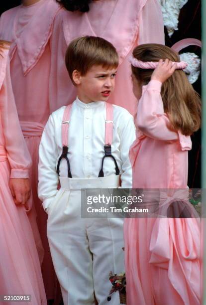 Prince William Wearing Braces As A Pageboy At The Society Wedding Of Miss Camilla Dunne To The Honourable Rupert Soames At Hereford Cathedral.