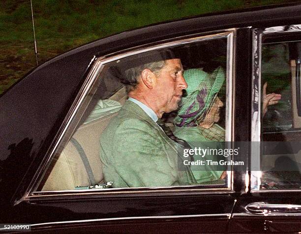 Prince Charles And The Queen Mother Attending Prayers At Crathie Church On The Day Of The First Anniversary Of The Death Of The Princess Of Wales.